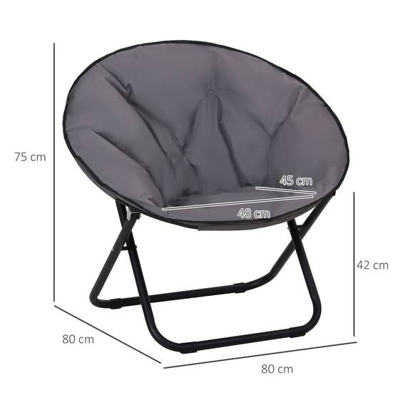 Fauteuil lune pliable métal Tissu Oxford épais Siège soucoupe camping 80x80x75cm Gris - ComfortXL Outdoor Living - Image 5