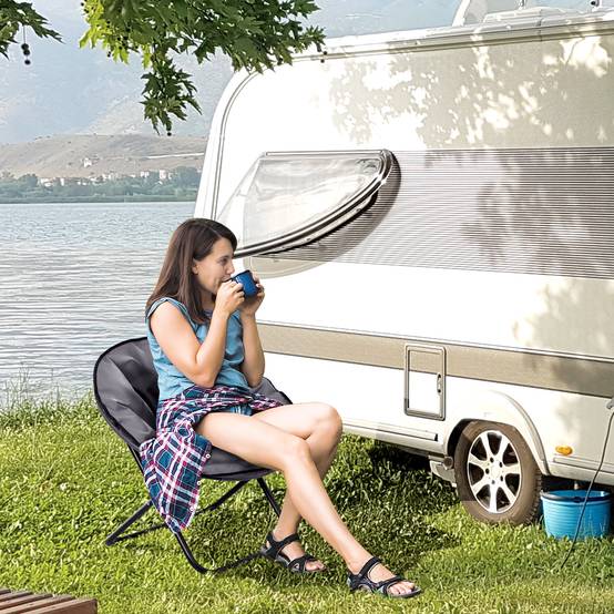 Fauteuil lune pliable métal Tissu Oxford épais Siège soucoupe camping 80x80x75cm Gris - ComfortXL Outdoor Living - Image 3
