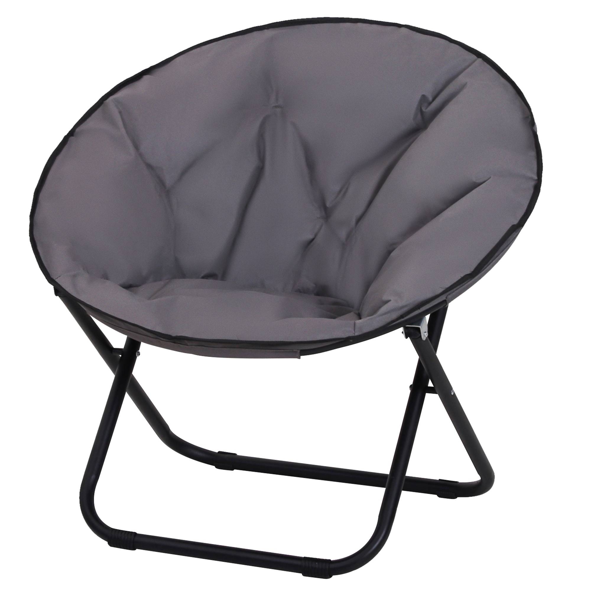 Fauteuil lune pliable métal Tissu Oxford épais Siège soucoupe camping 80x80x75cm Gris - ComfortXL Outdoor Living - Image 2