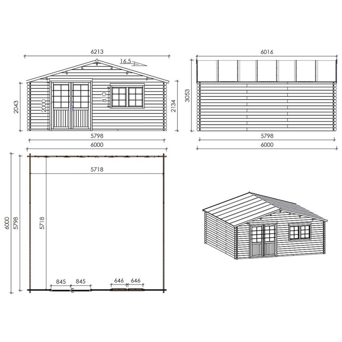 Altanka - Abri de jardin bois 36 m² – 6×6 m (±5,72 m int.), madriers 40 mm, double porte vitrée + fenêtre oscillo-battante – Altanka - Image 4