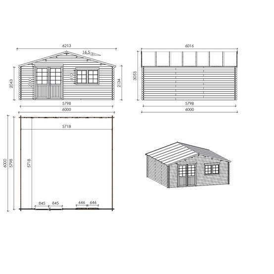 Altanka - Abri de jardin bois 36 m² – 6×6 m (±5,72 m int.), madriers 40 mm, double porte vitrée + fenêtre oscillo-battante – Altanka - Image 2