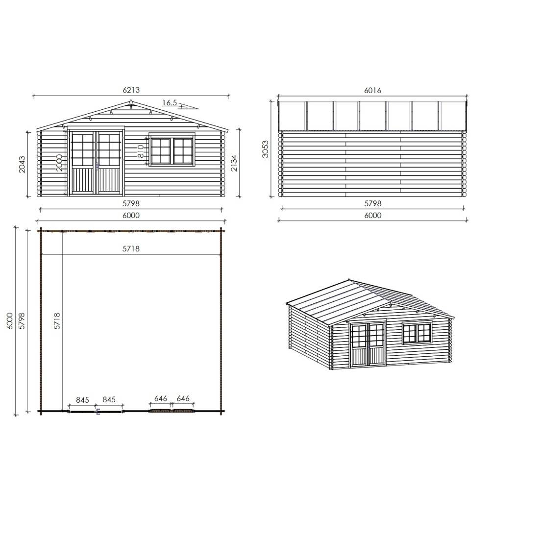 Altanka - Abri de jardin bois 36 m² – 6×6 m (±5,72 m int.), madriers 40 mm, double porte vitrée + fenêtre oscillo-battante – Altanka - Image 2