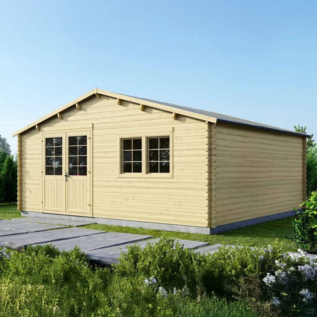 Altanka - Abri de jardin bois 36 m² – 6×6 m (±5,72 m int.), madriers 40 mm, double porte vitrée + fenêtre oscillo-battante – Altanka - Image 2
