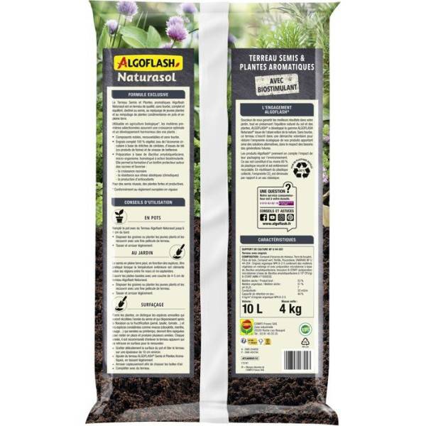Algoflash - Terreau - ALGOFLASH NATURASOL - Semis plantes aromatiques - Sans tourbe - 10 L - Image 2