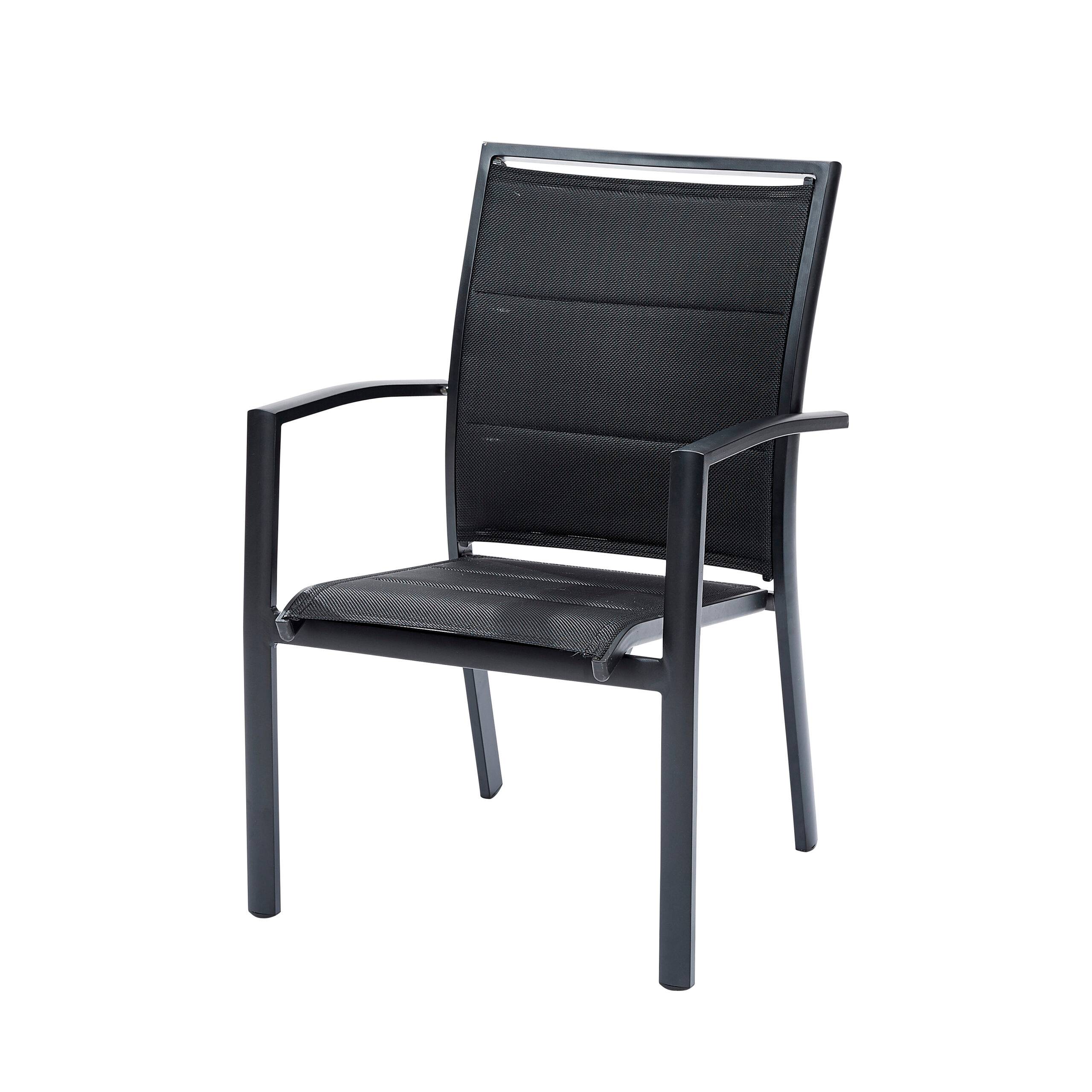 Wilsa Garden - Ensemble MODULO 6/10p en aluminium noir et verre trempé et 6 fauteuils en aluminium et assise textilène - Image 5