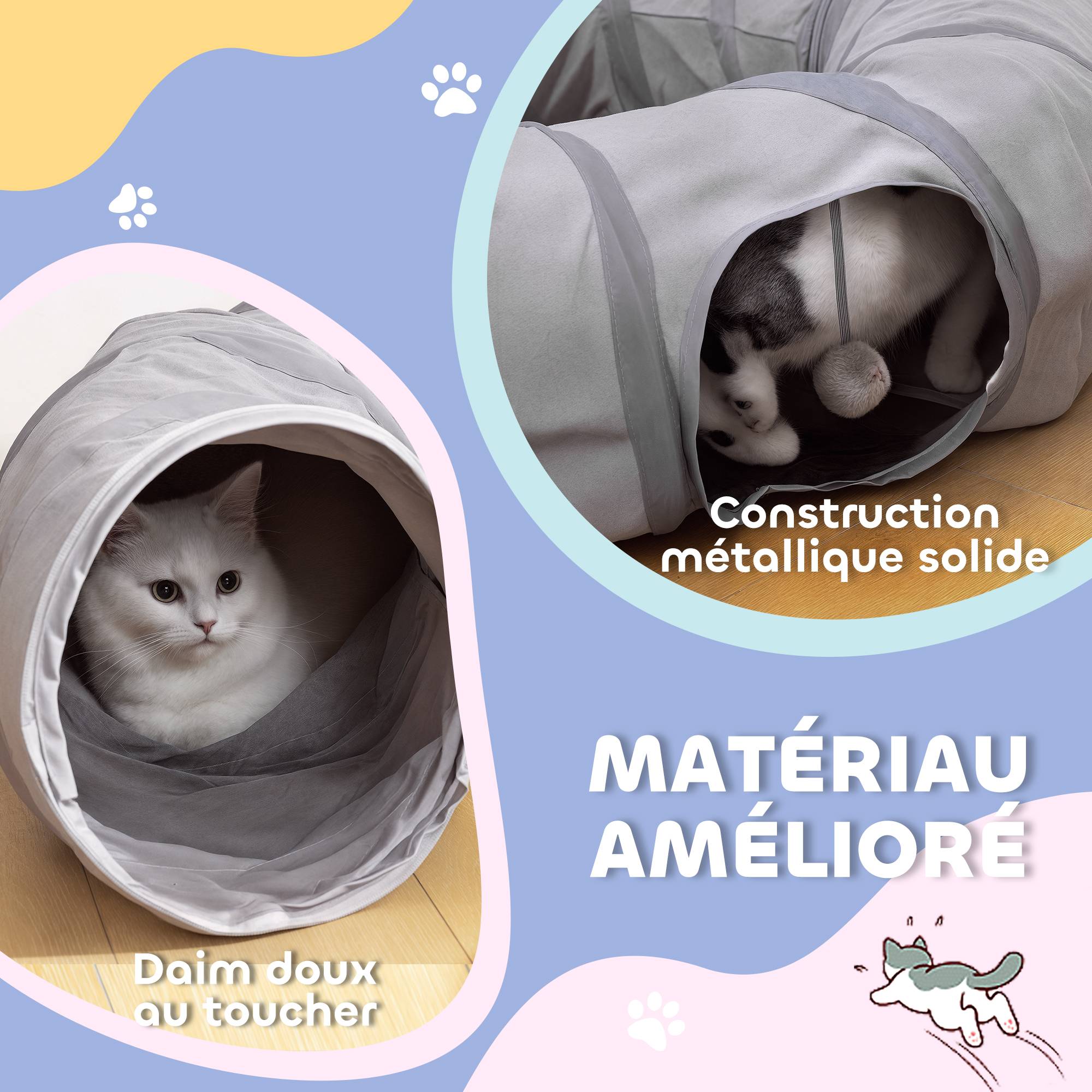 Sans Marque - Tunnel pour chat intérieur rond tunnel avec lit et coussin, pliable, avec trous pour balles et judas, Ø 90 x 27 cm gris - Image 8