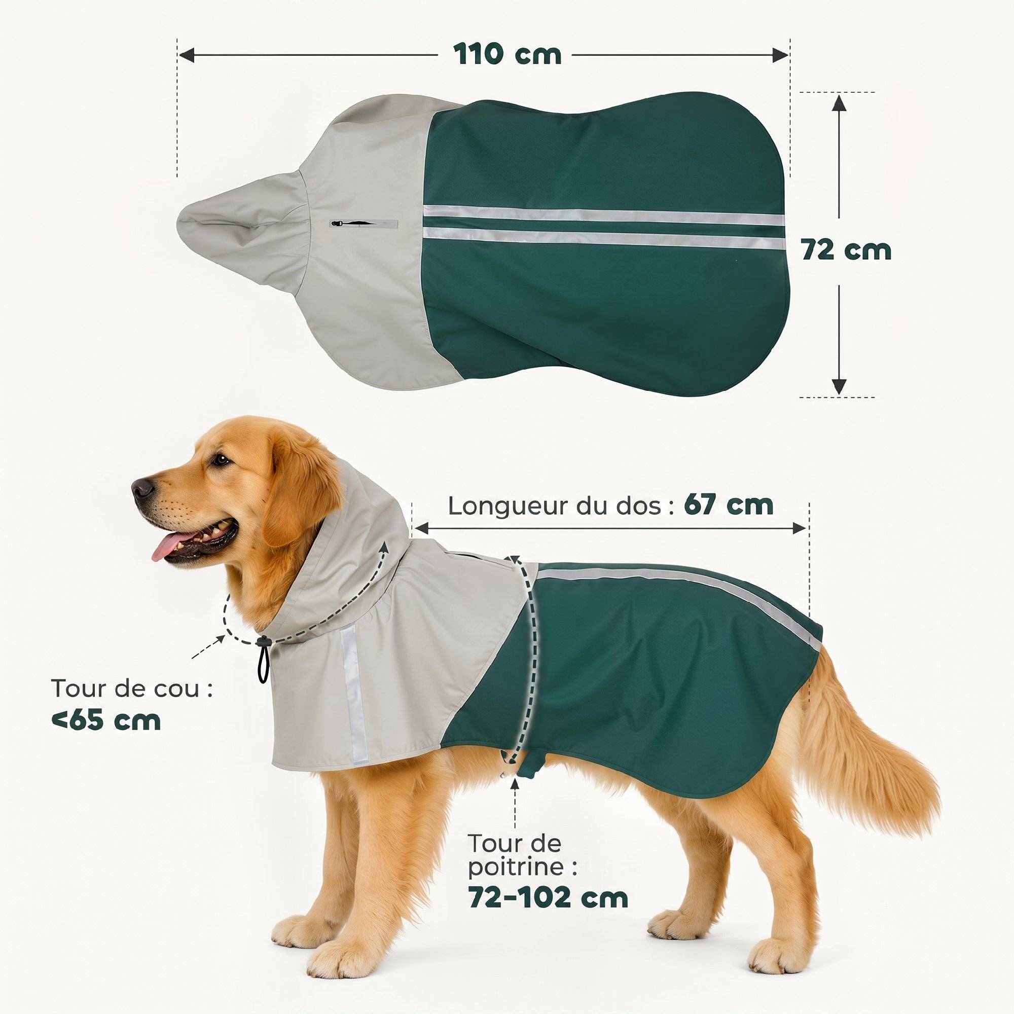 Sans Marque - Imperméable Chien Capuche Grands Chiens 20-30 kg Vert - Image 5