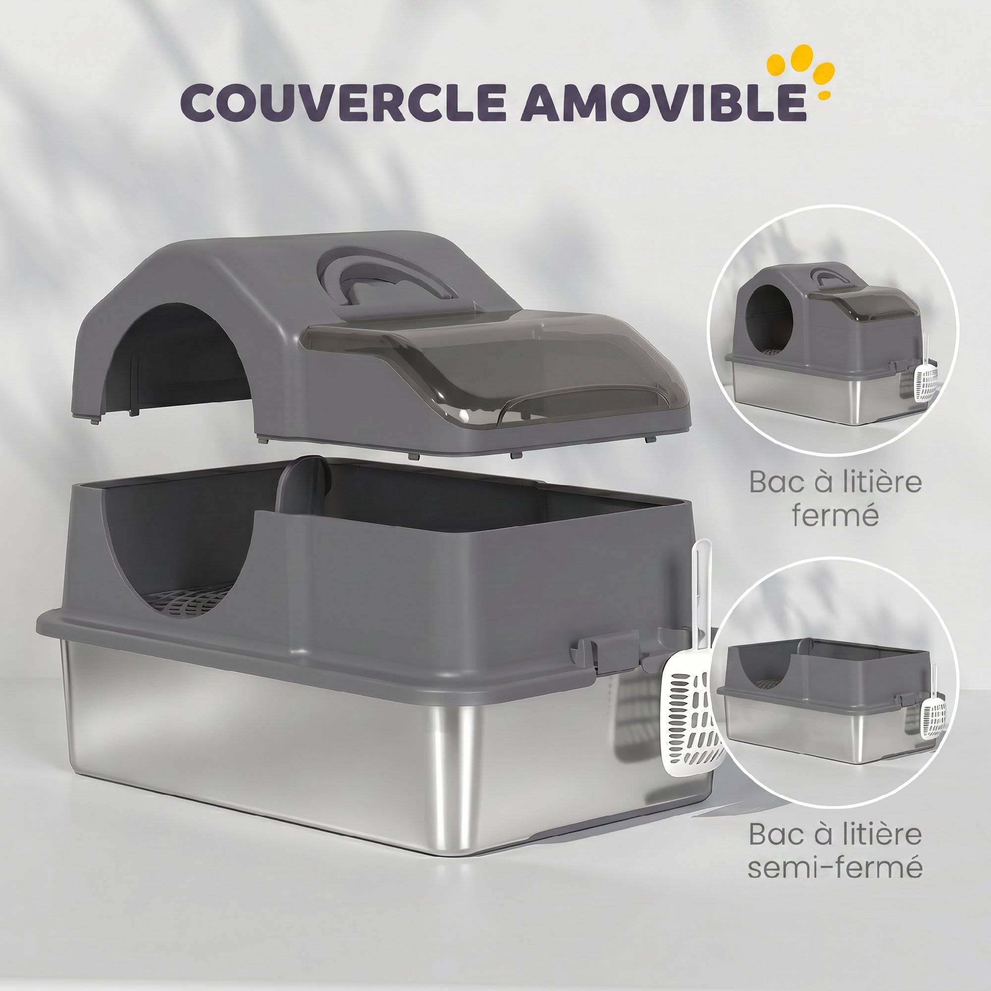 ComfortXL - Bac à litière fermé acier inoxydable 60,5x40,5x45 cm gris foncé anti-odeurs - ComfortXL Outdoor Living - Image 5