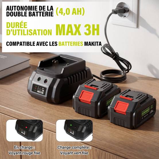 Teeno - Souffleur de Feuilles Sans Fil, 2 Batteries 4.0Ah, 210 km/h, 6 Vitesses Réglables, Compatible avec Batteries Makita - Image 4