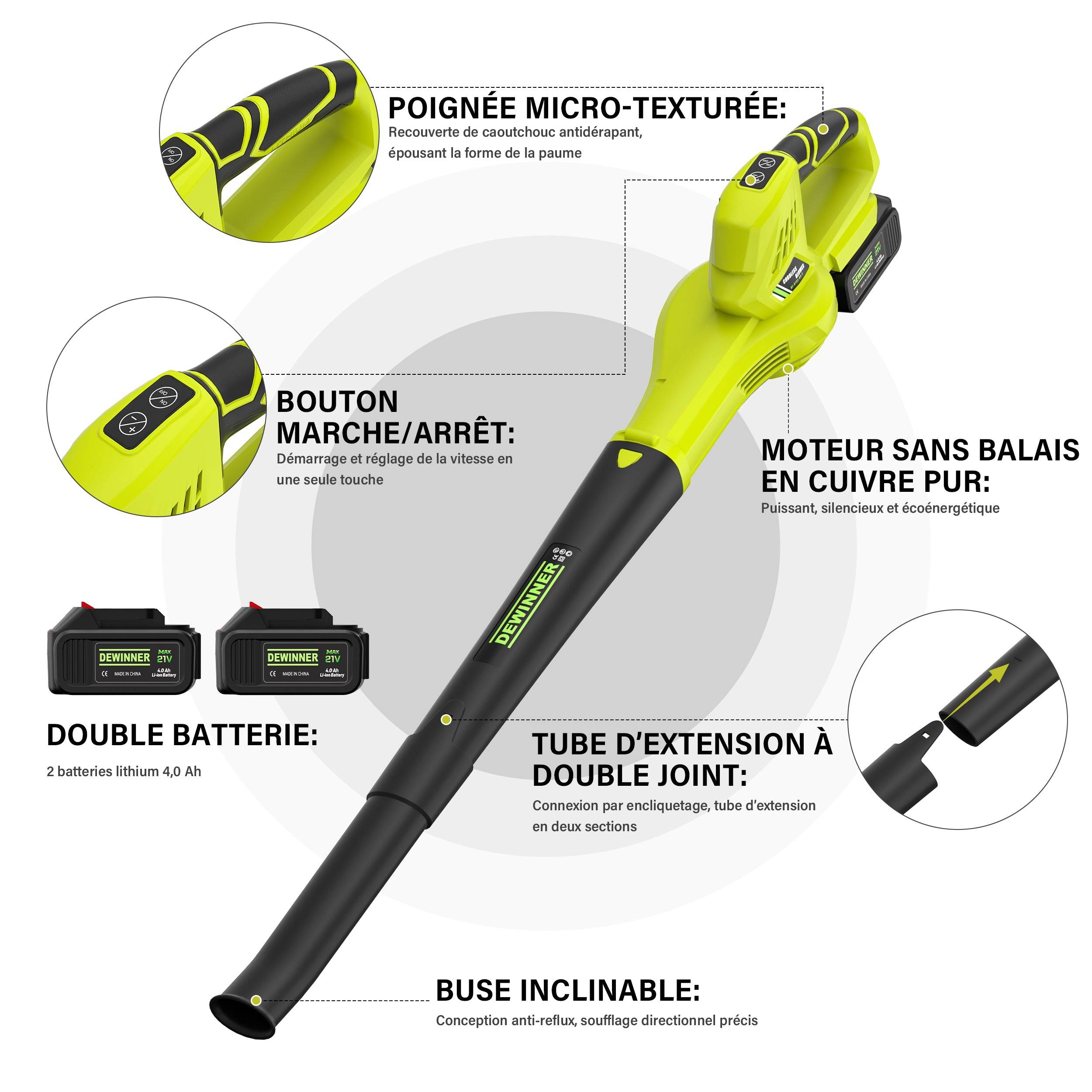 Teeno - Souffleur de Feuilles Sans Fil, 2 Batteries 4.0Ah, 210 km/h, 6 Vitesses Réglables, Compatible avec Batteries Makita - Image 2
