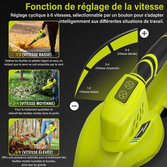 Teeno - Souffleur de Feuilles Sans Fil, 2 Batteries 4.0Ah, 210 km/h, 6 Vitesses Réglables, Compatible avec Batteries Makita - Image 3