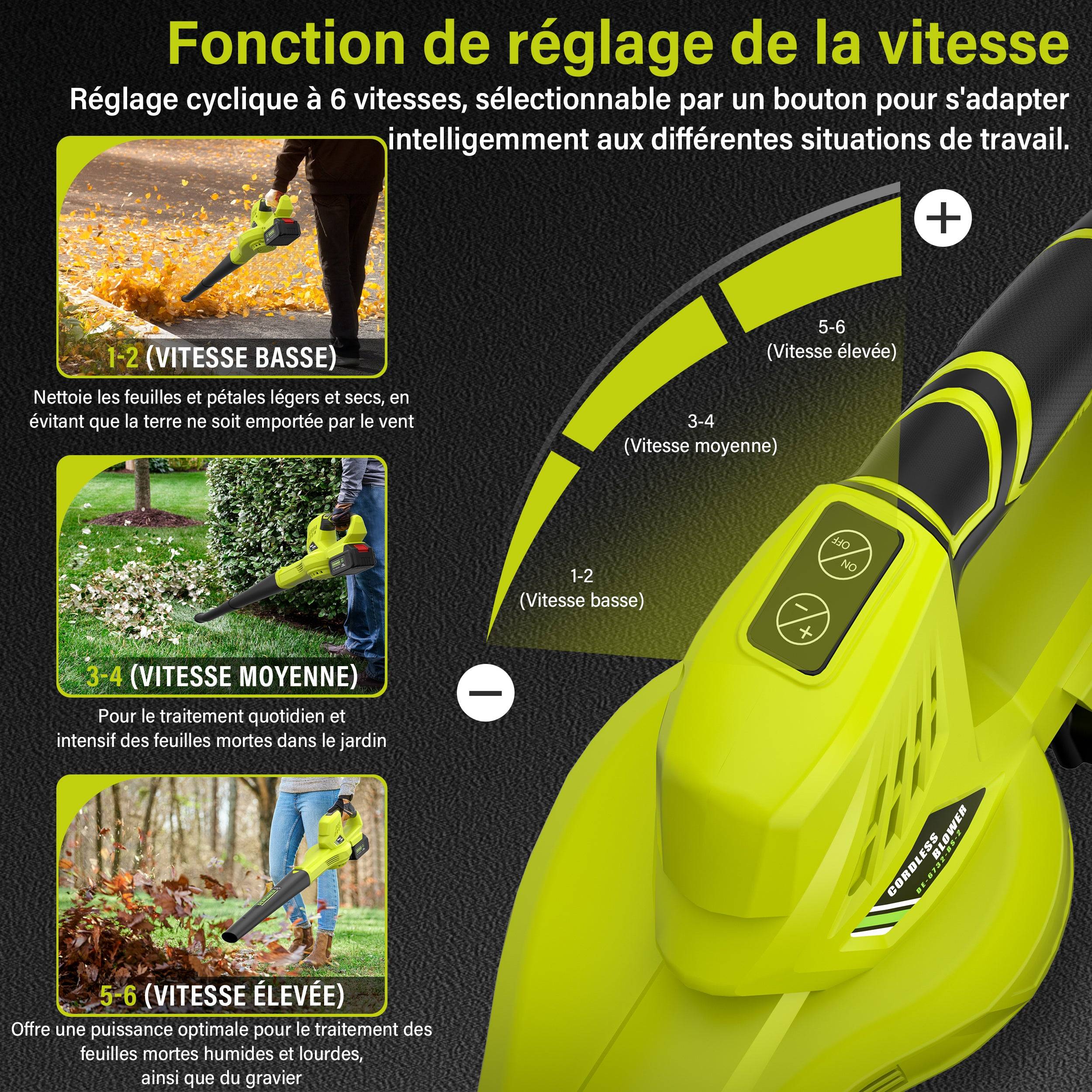 Teeno - Souffleur de Feuilles Sans Fil, 2 Batteries 4.0Ah, 210 km/h, 6 Vitesses Réglables, Compatible avec Batteries Makita - Image 3