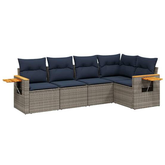 Salon d'Extérieur Canapé d'Angle 5 Places Poly Rotin Gris Coussins Bleu Marine Modulable – ComfortXL Outdoor Living - Image 2