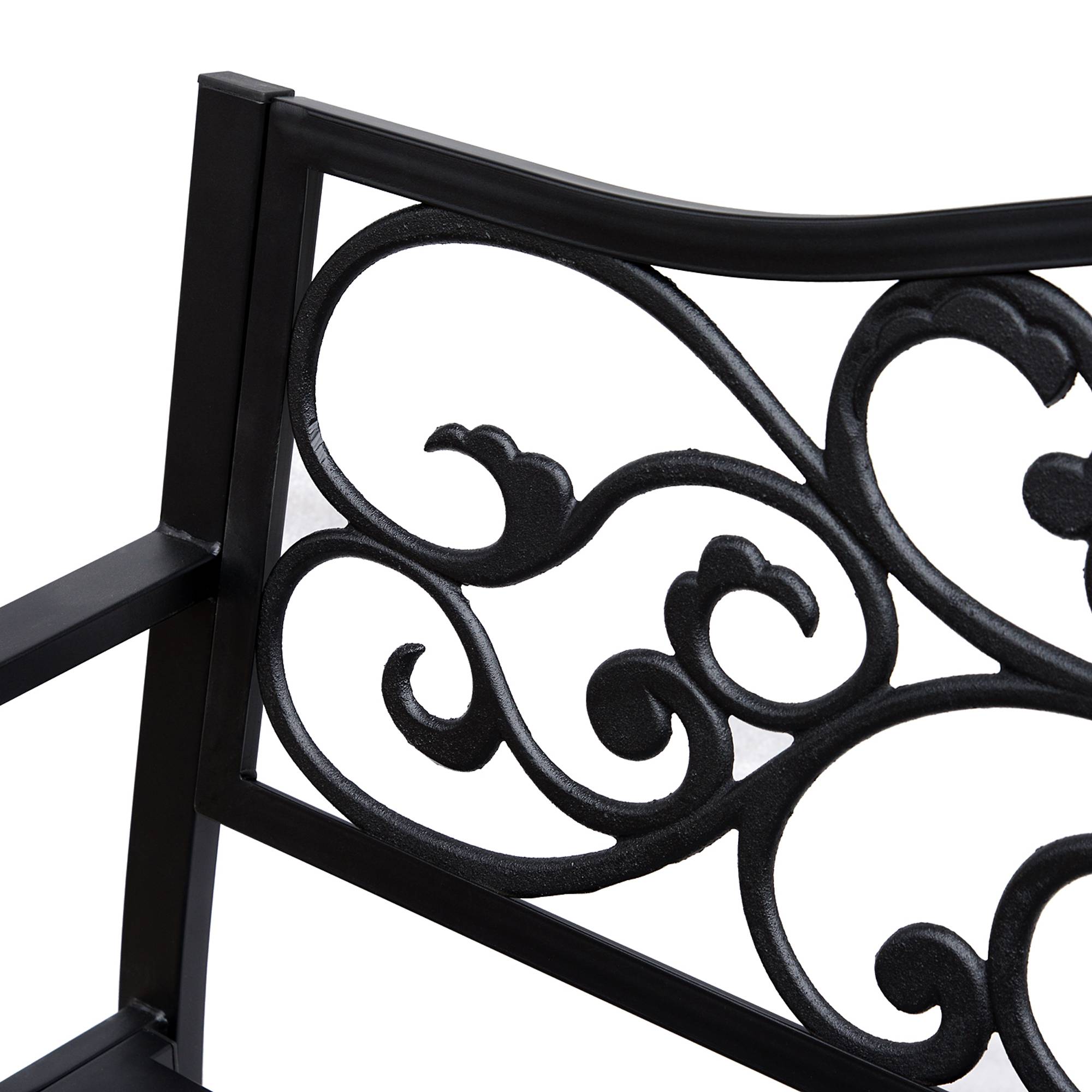 Banc de jardin 2 places avec dossier décoré en fonte et métal, 127 x 60 x 89 cm, noir - Image 9