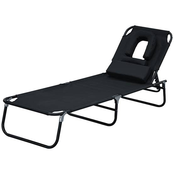 Chaise longue jardin noire pliante lecture dossier inclinable transat relax confortable extérieur - Image 2