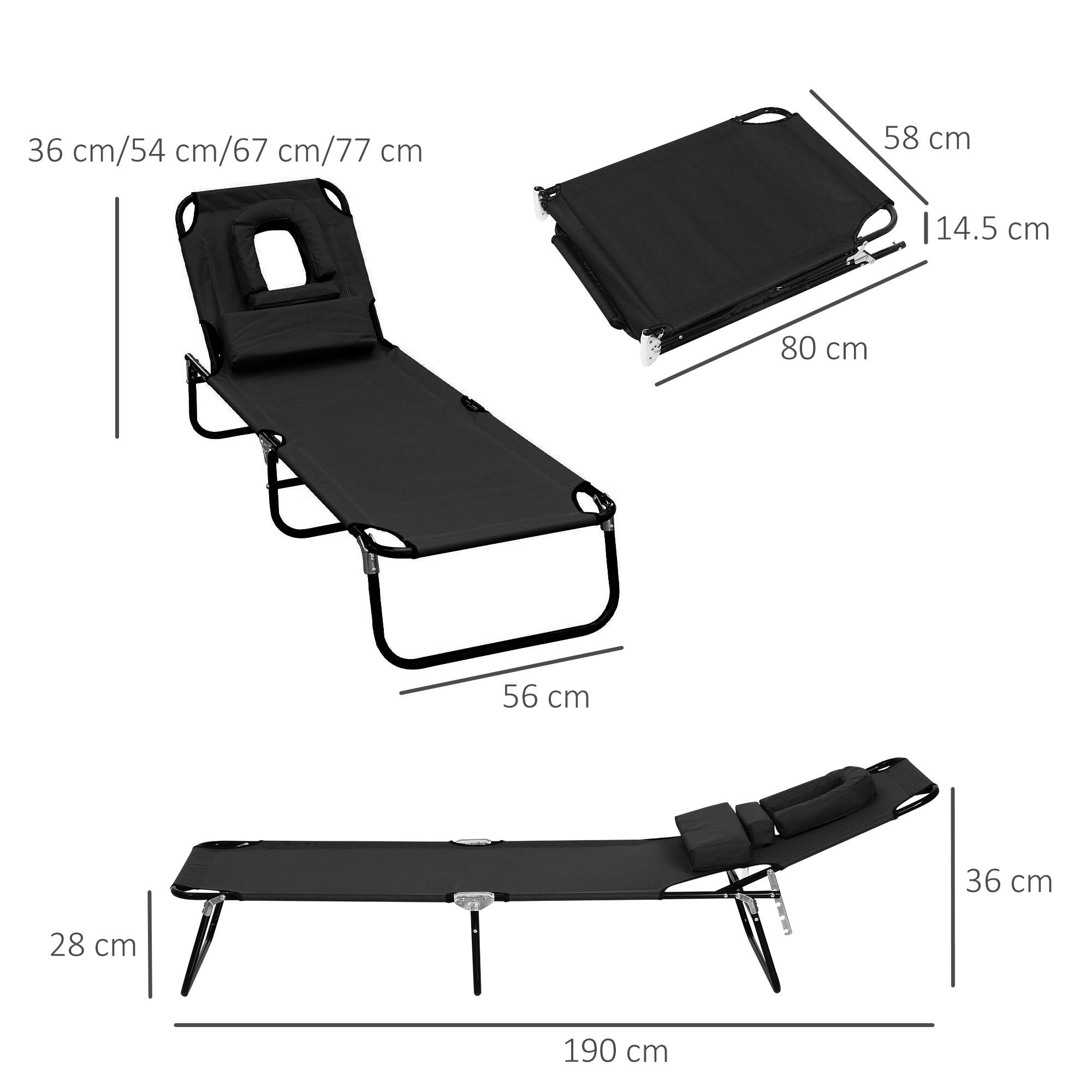 Chaise longue jardin noire pliante lecture dossier inclinable transat relax confortable extérieur - Image 5