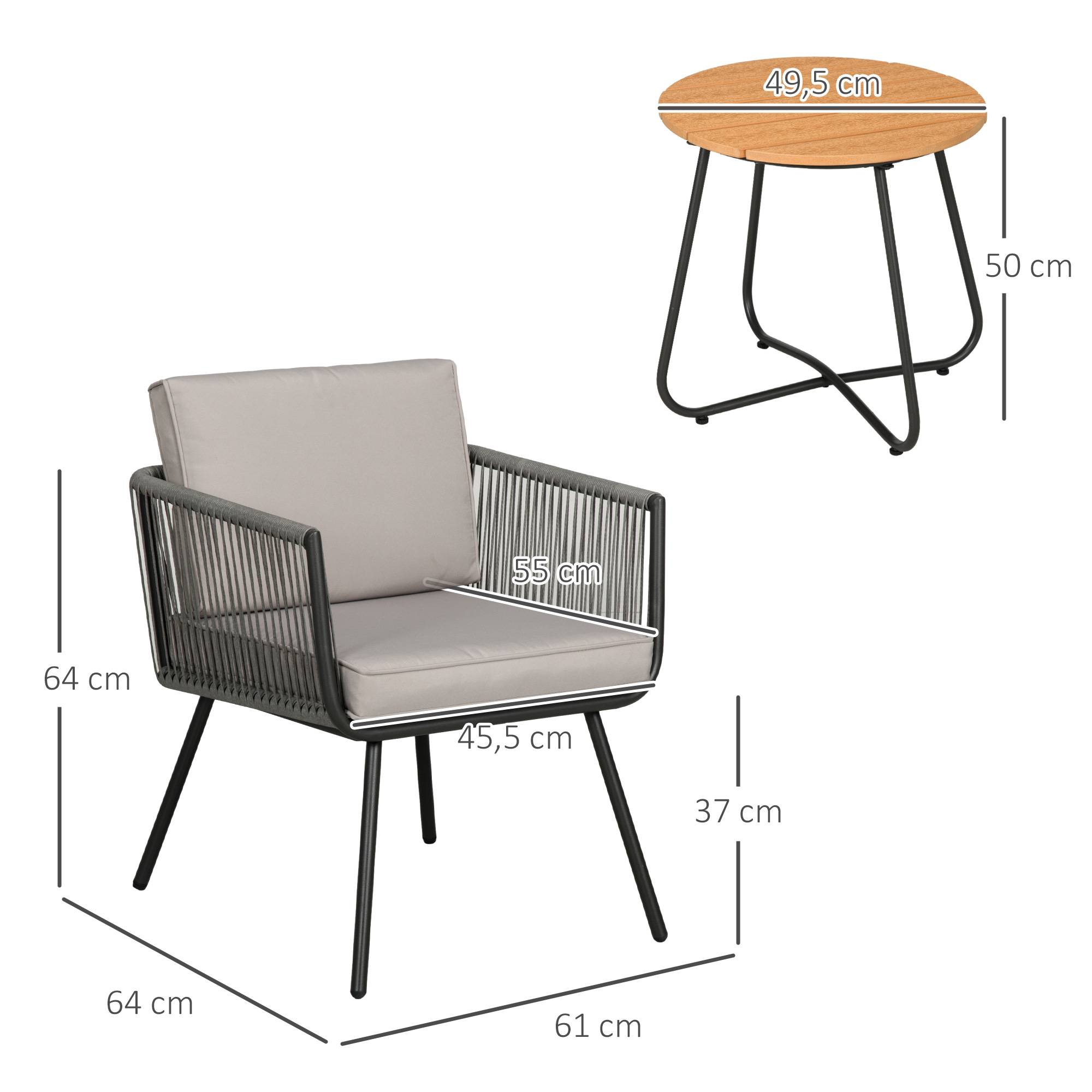 Outsunny - Ensemble bistro de jardin 2 places 3 pièces style contemporain coussins gris acier époxy noir résine filaire grise - Outsunny - Image 3