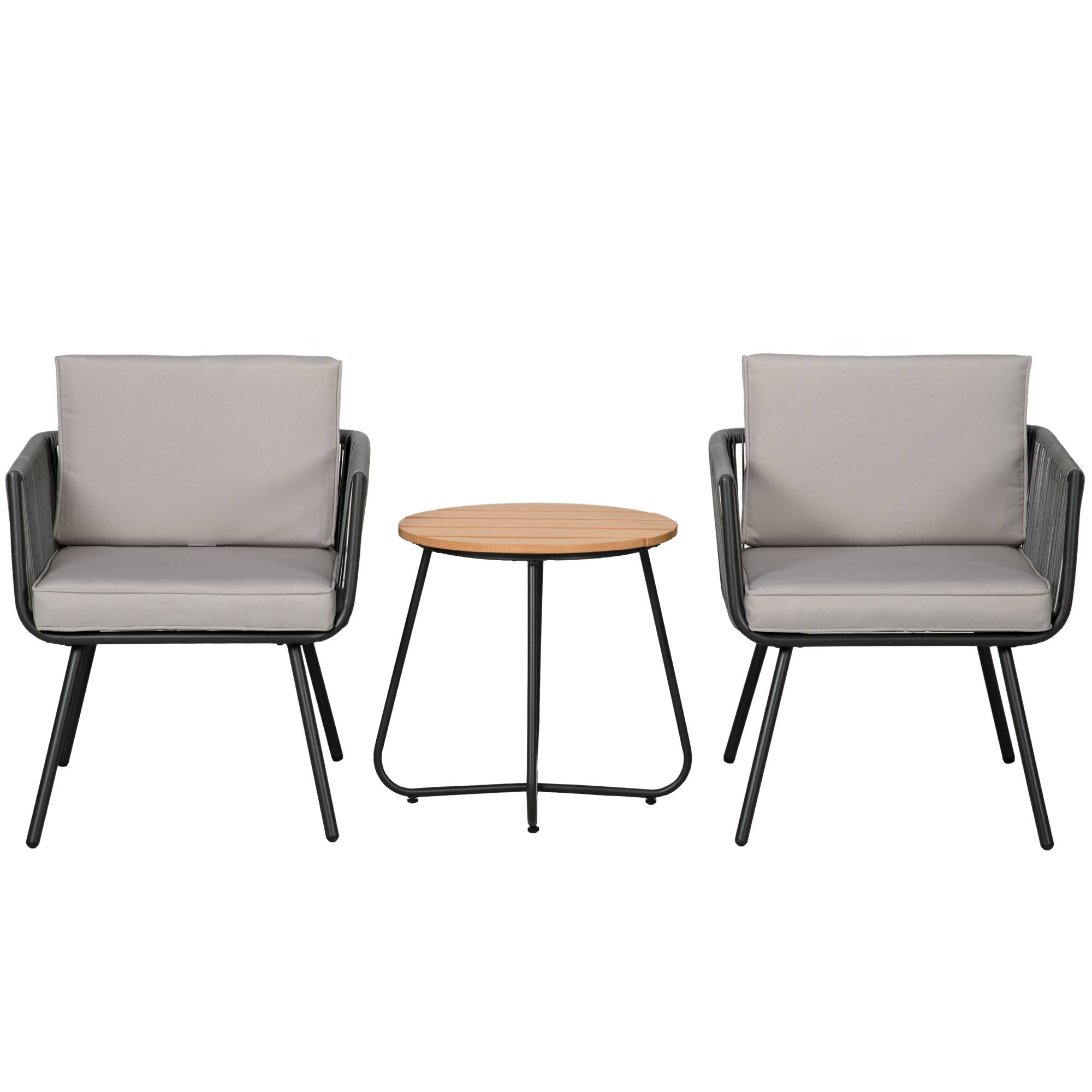 Outsunny - Ensemble bistro de jardin 2 places 3 pièces style contemporain coussins gris acier époxy noir résine filaire grise - Outsunny - Image 1