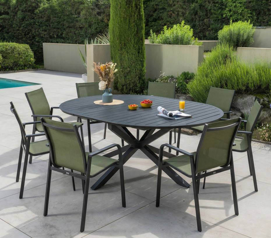 Ensemble table et chaises de jardin  8 places  vert  AIX