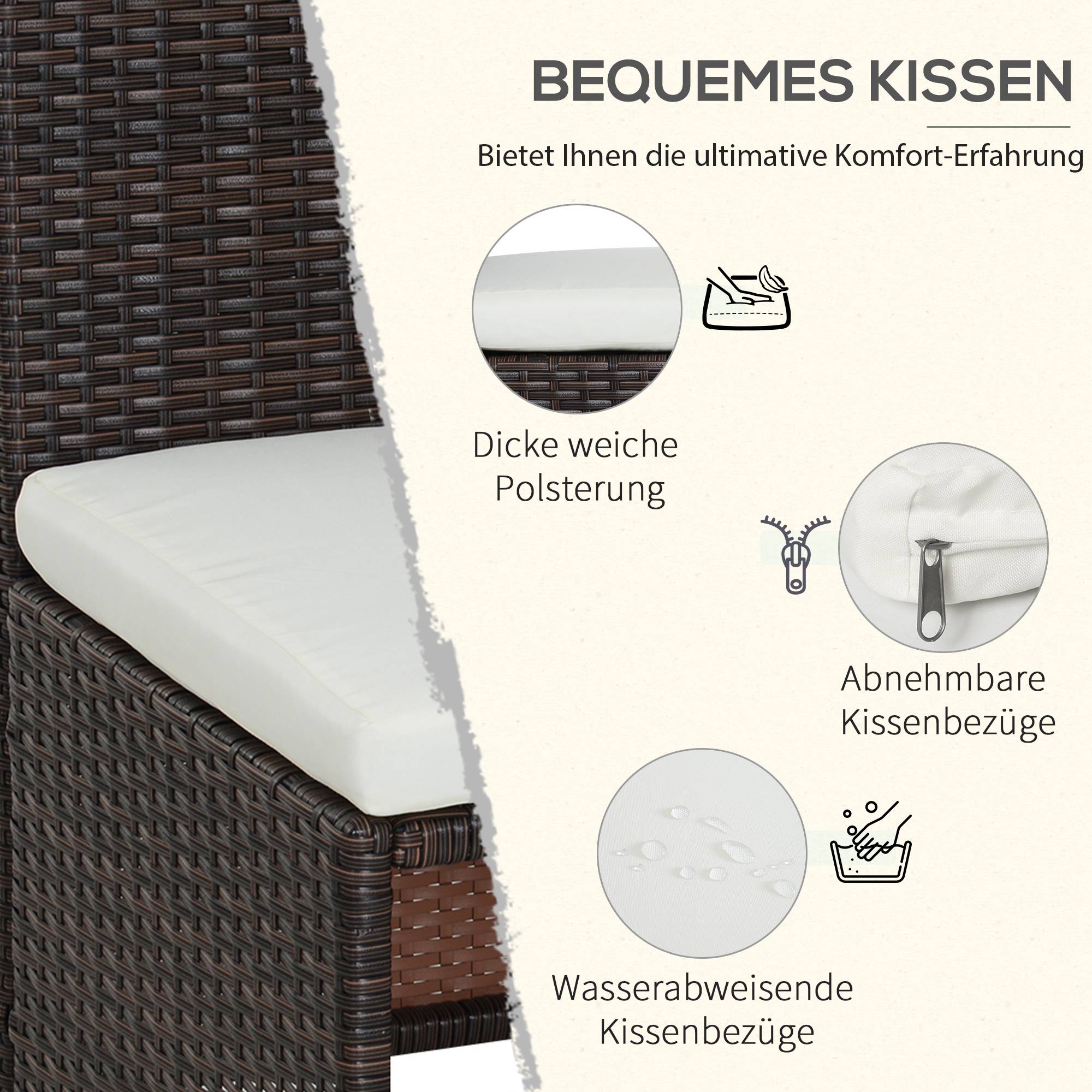 ComfortXL - Salon de jardin 5 pièces résine tressée balcon terrasse 4 personnes encastrable marron kaki - ComfortXL Outdoor Living - Image 5