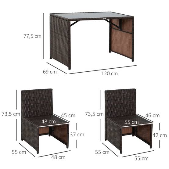 ComfortXL - Salon de jardin 5 pièces résine tressée balcon terrasse 4 personnes encastrable marron kaki - ComfortXL Outdoor Living - Image 3