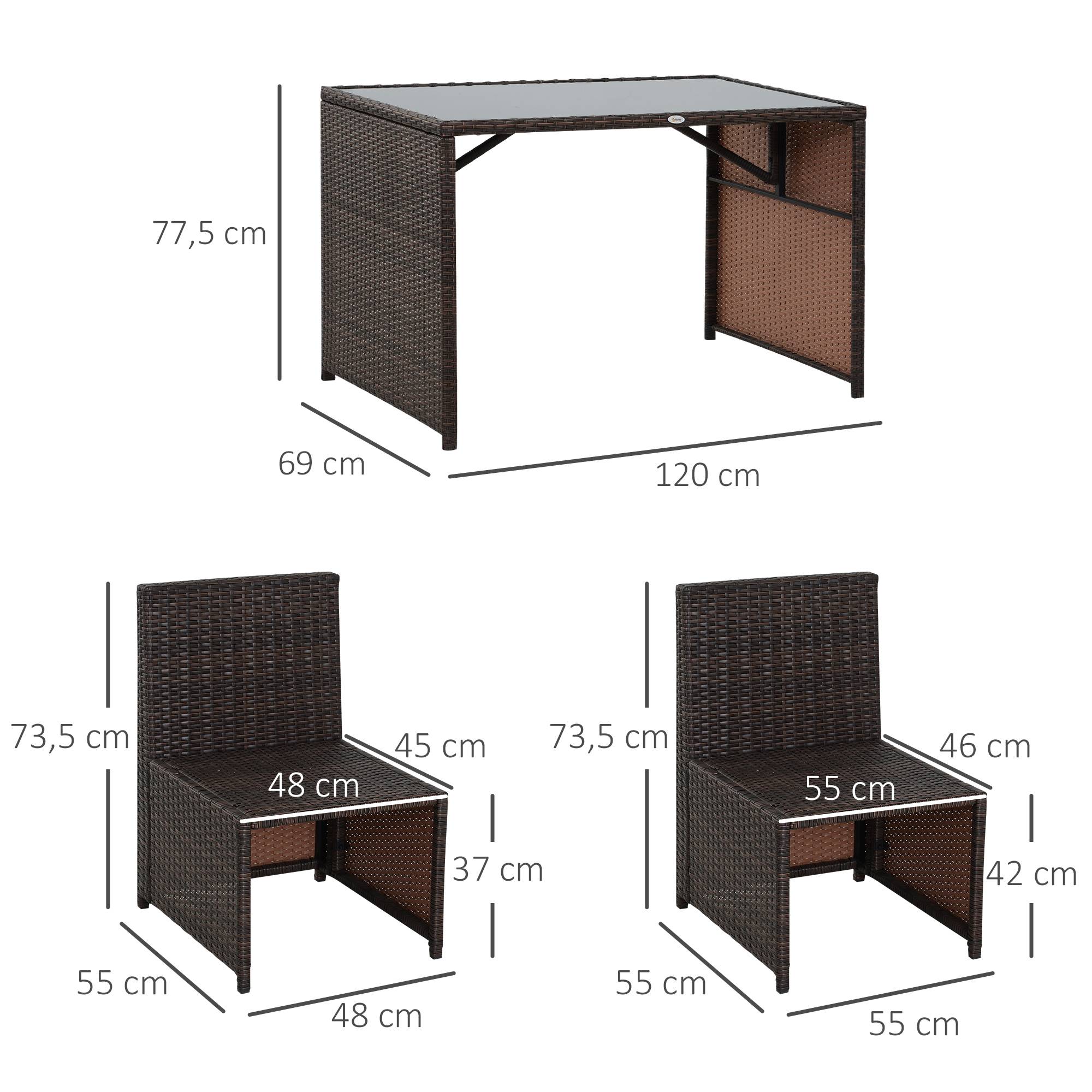 ComfortXL - Salon de jardin 5 pièces résine tressée balcon terrasse 4 personnes encastrable marron kaki - ComfortXL Outdoor Living - Image 3
