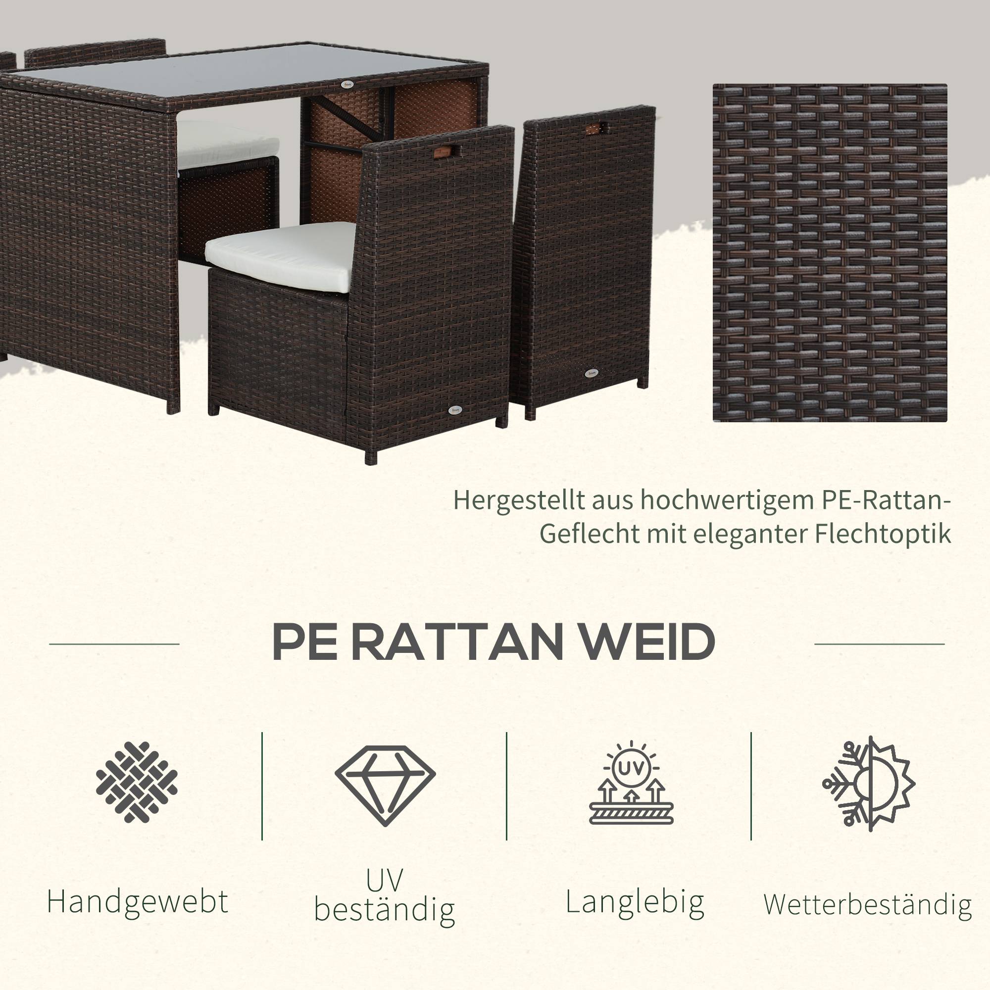 ComfortXL - Salon de jardin 5 pièces résine tressée balcon terrasse 4 personnes encastrable marron kaki - ComfortXL Outdoor Living - Image 4
