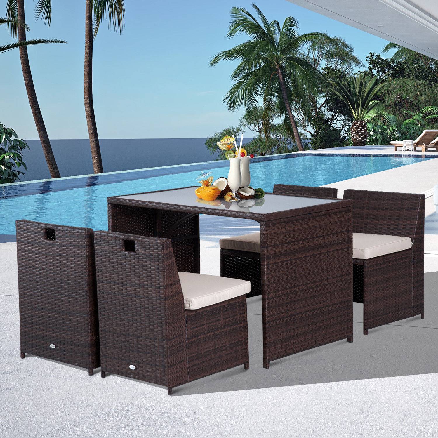 ComfortXL - Salon de jardin 5 pièces résine tressée balcon terrasse 4 personnes encastrable marron kaki - ComfortXL Outdoor Living - Image 1