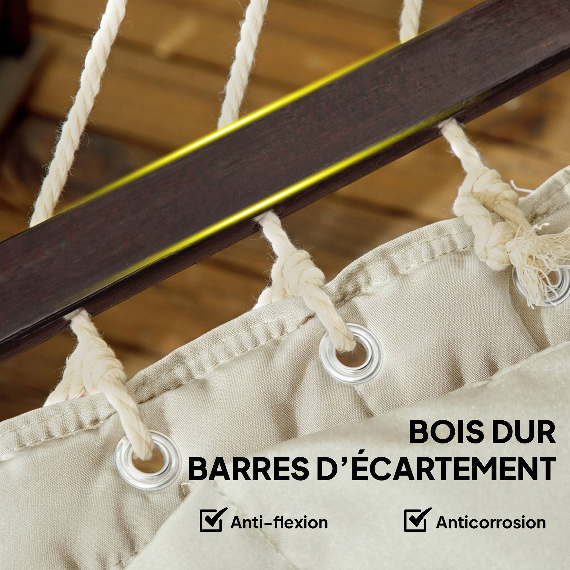 Hamac sur pied acier terrasse jardin matelassé avec oreiller 368x140x110cm crème - ComfortXL Outdoor Living - Image 10