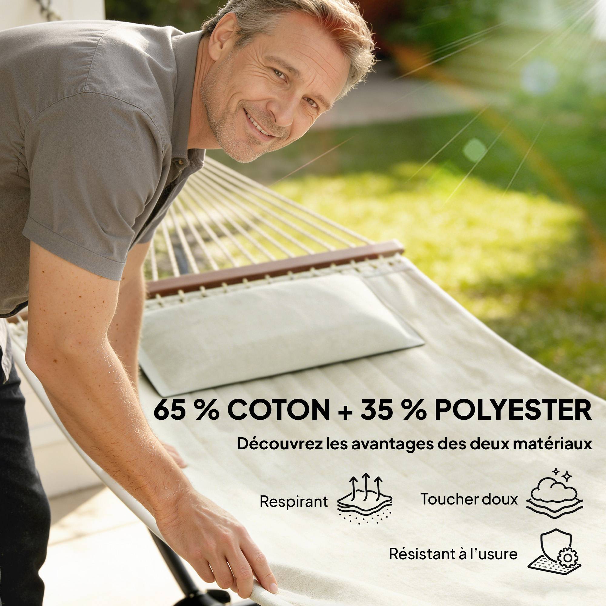 Hamac sur pied acier terrasse jardin matelassé avec oreiller 368x140x110cm crème - ComfortXL Outdoor Living - Image 8