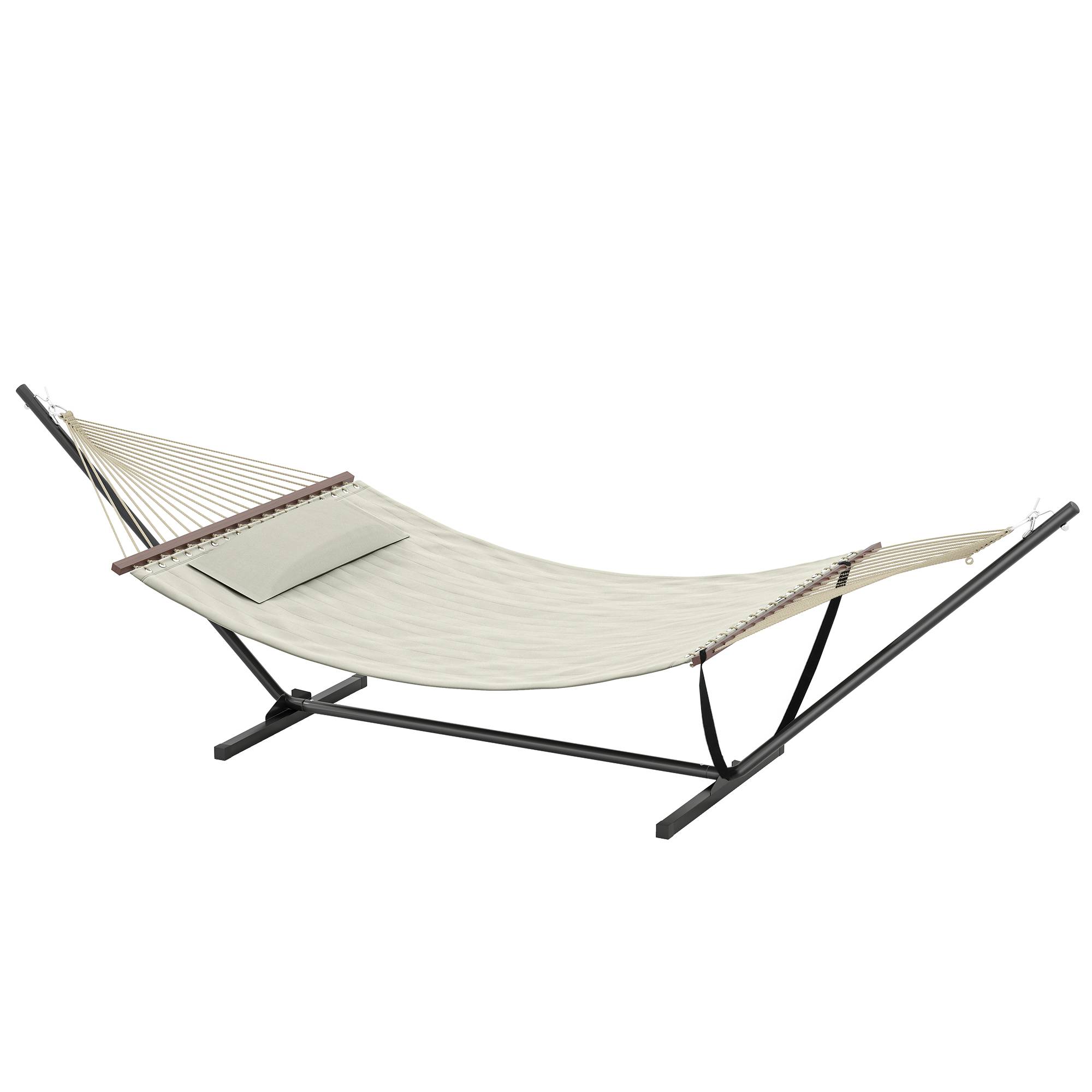Hamac sur pied acier terrasse jardin matelassé avec oreiller 368x140x110cm crème - ComfortXL Outdoor Living - Image 1