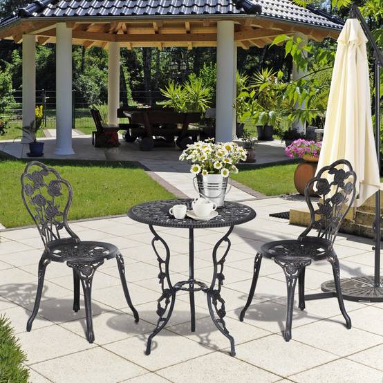Set Bistrot Jardin Fonte Aluminium Balcon Terrasse avec Trou Parasol Bronze - ComfortXL Outdoor Living - Image 1