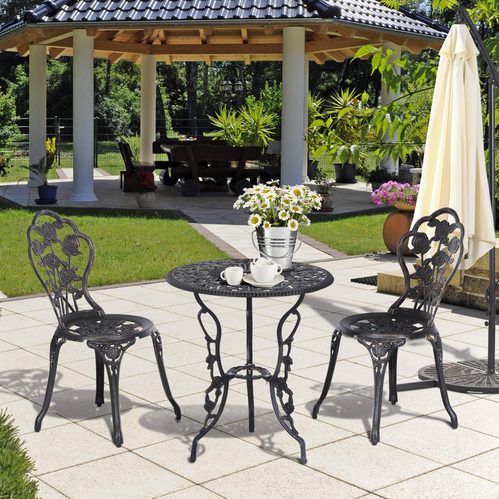 Set Bistrot Jardin Fonte Aluminium Balcon Terrasse avec Trou Parasol Bronze - ComfortXL Outdoor Living - Image 1