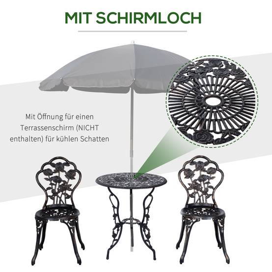 Set Bistrot Jardin Fonte Aluminium Balcon Terrasse avec Trou Parasol Bronze - ComfortXL Outdoor Living - Image 4