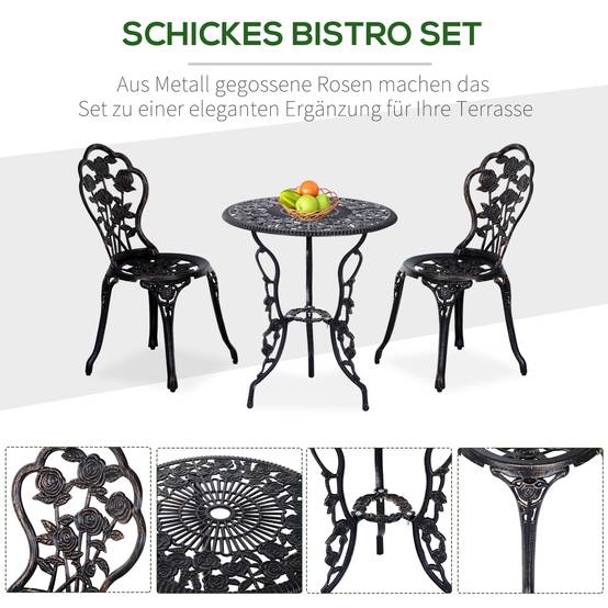 Set Bistrot Jardin Fonte Aluminium Balcon Terrasse avec Trou Parasol Bronze - ComfortXL Outdoor Living - Image 5