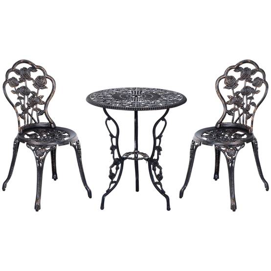 Set Bistrot Jardin Fonte Aluminium Balcon Terrasse avec Trou Parasol Bronze - ComfortXL Outdoor Living - Image 2