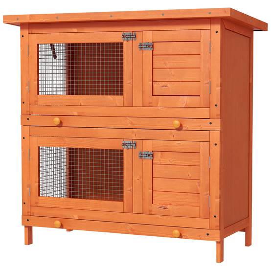 Cage à lapins à deux étages, clapier d'extérieur en bois de sapin, 90 x 45 x 90 cm, bois et vert - Image 2