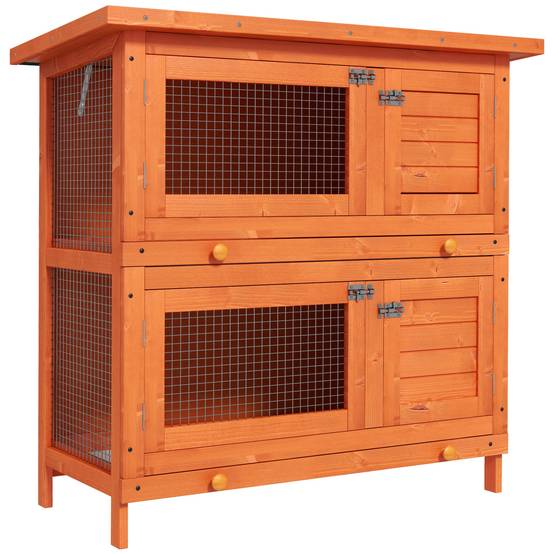 Cage à lapins à deux étages, clapier d'extérieur en bois de sapin, 90 x 45 x 90 cm, bois et vert - Image 1