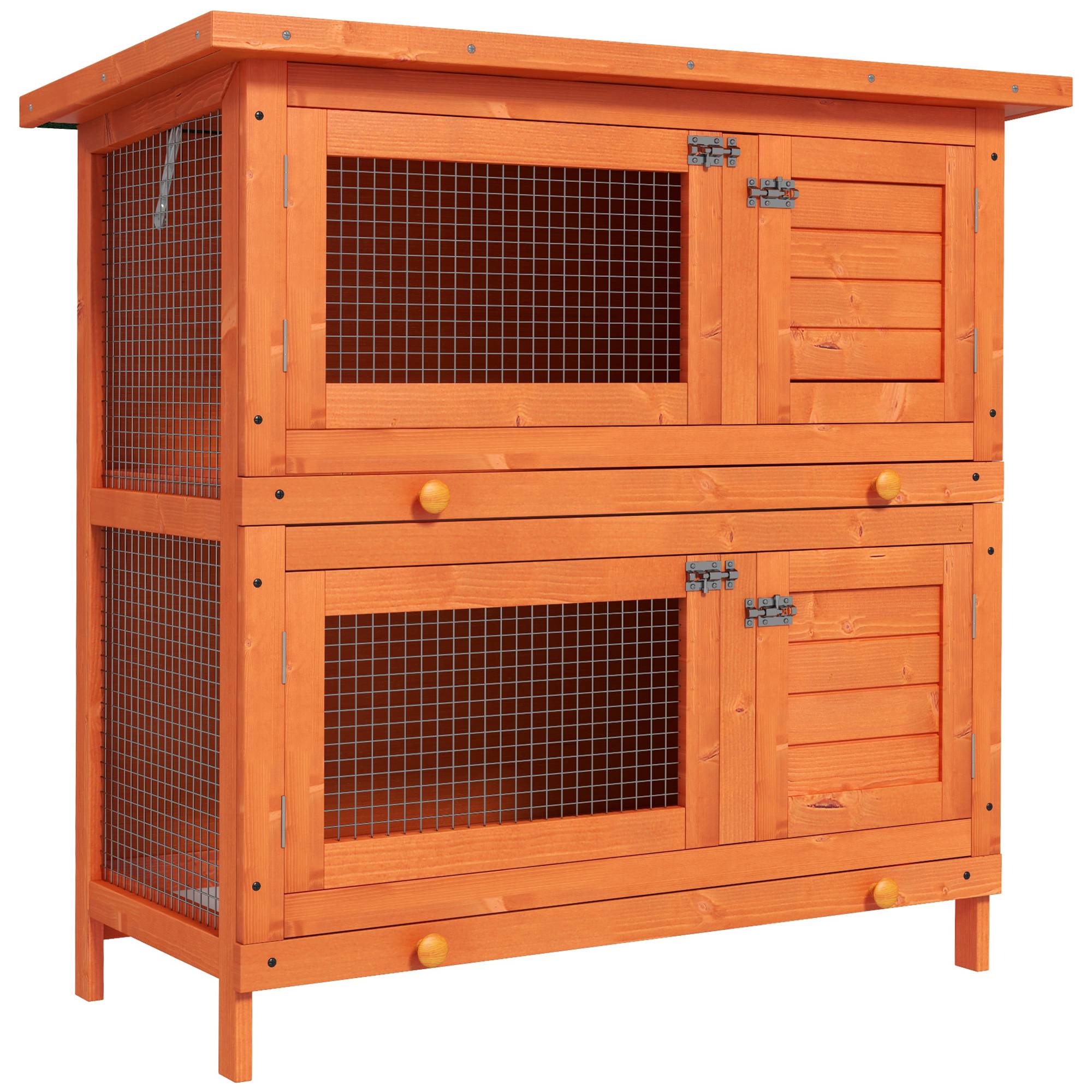Cage à lapins à deux étages, clapier d'extérieur en bois de sapin, 90 x 45 x 90 cm, bois et vert - Image 1