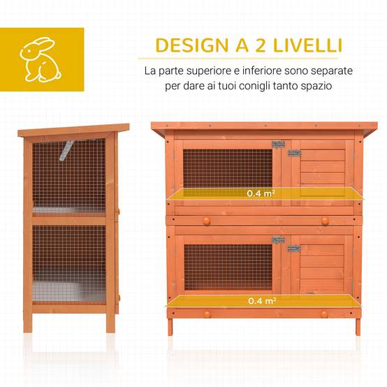 Cage à lapins à deux étages, clapier d'extérieur en bois de sapin, 90 x 45 x 90 cm, bois et vert - Image 8