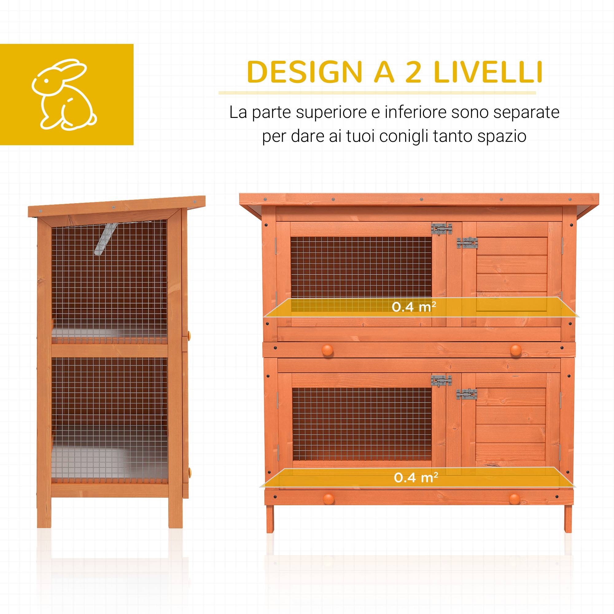 Cage à lapins à deux étages, clapier d'extérieur en bois de sapin, 90 x 45 x 90 cm, bois et vert - Image 8