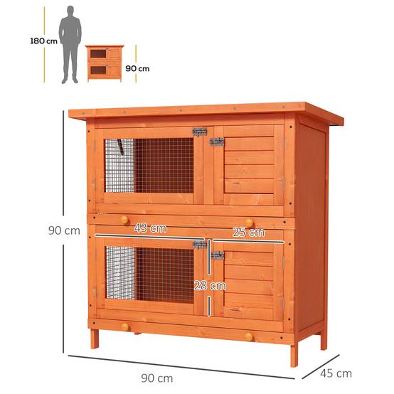 Cage à lapins à deux étages, clapier d'extérieur en bois de sapin, 90 x 45 x 90 cm, bois et vert - Image 5