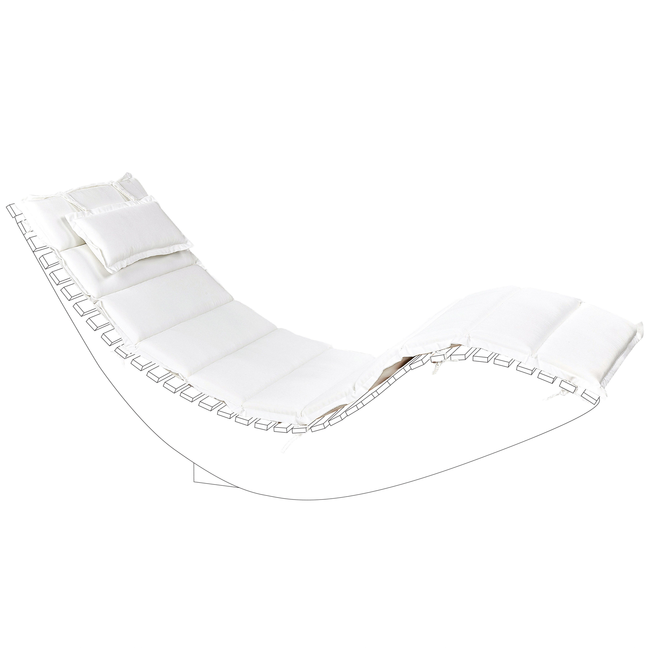 Beliani - Chaise Longue Extérieur à Bascule en Bois d'Acacia Clair Design à Lattes avec Coussin Blanc Cassé - Image 4