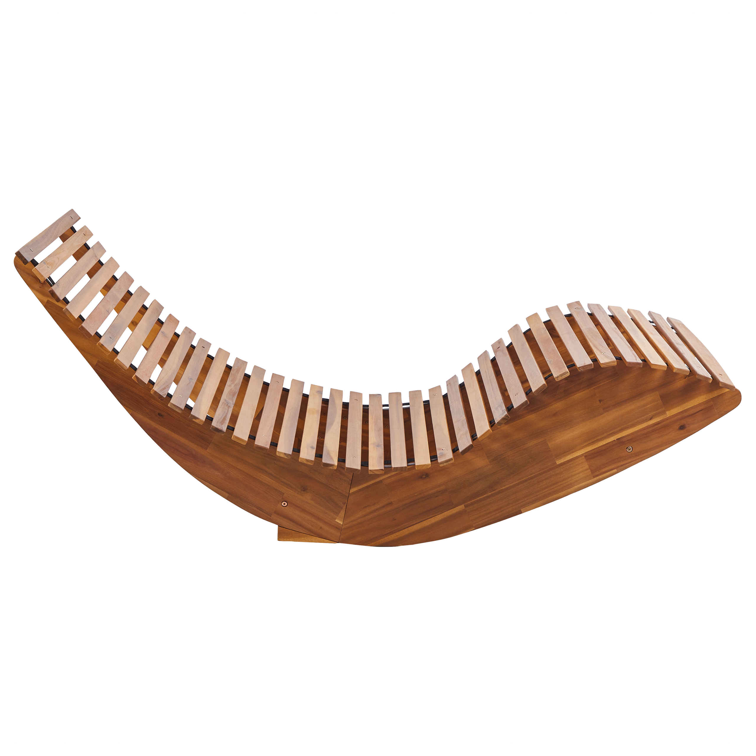 Beliani - Chaise Longue Extérieur à Bascule en Bois d'Acacia Clair Design à Lattes avec Coussin Blanc Cassé - Image 8