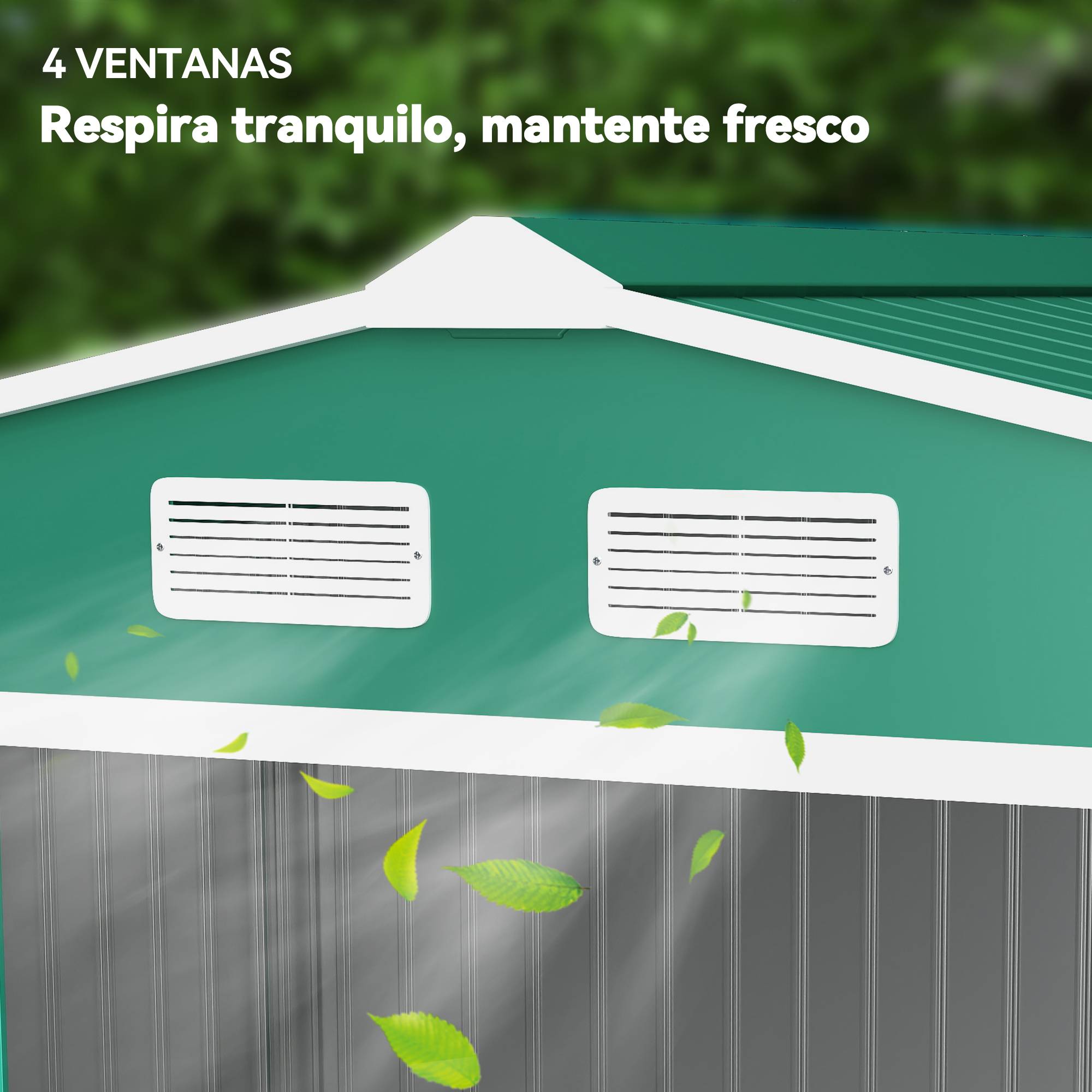 Abri de jardin 4,9 m² 277 x 195 x 192 cm avec 2 portes coulissantes, base renforcée (plancher non inclus), vert foncé - Image 10