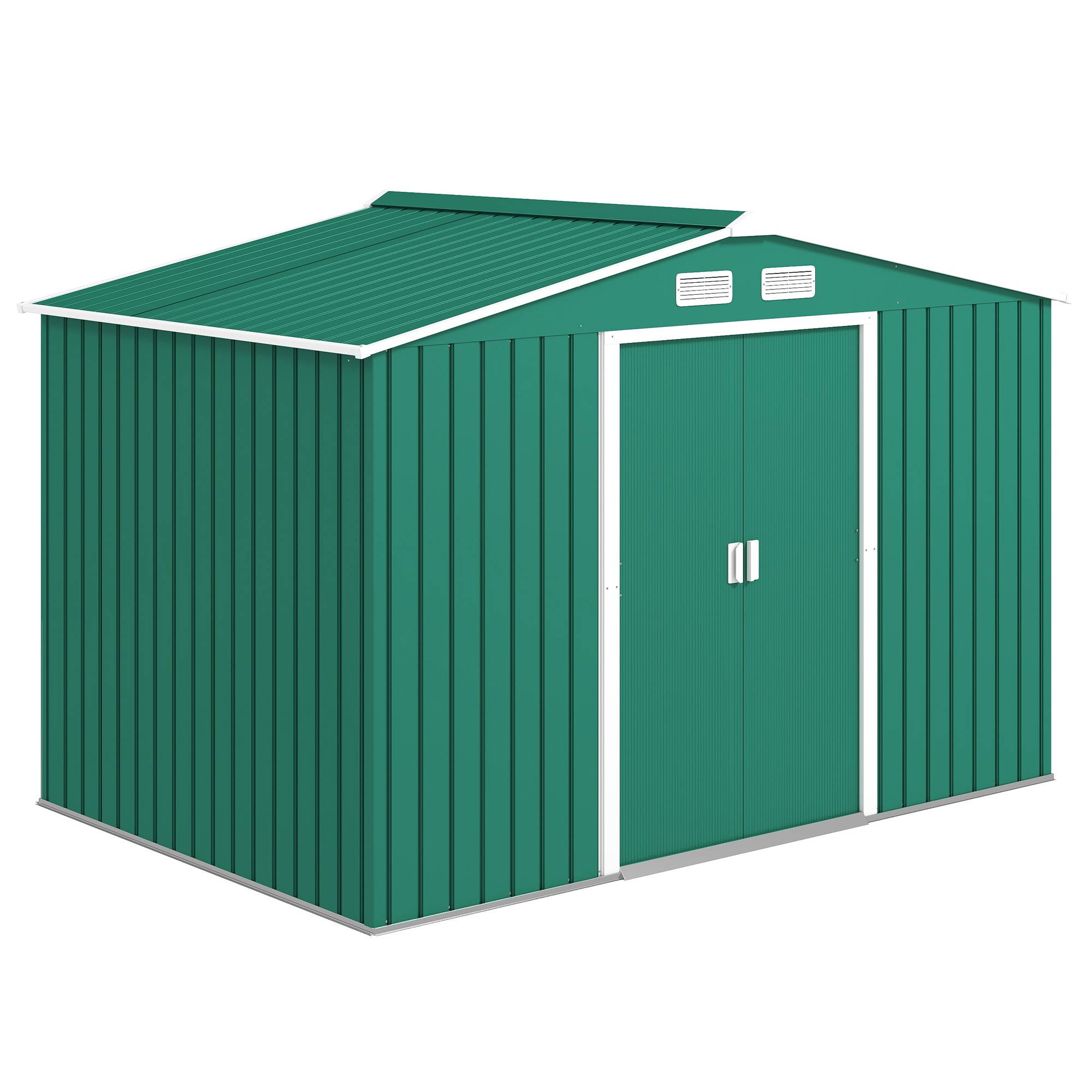 Abri de jardin 4,9 m² 277 x 195 x 192 cm avec 2 portes coulissantes, base renforcée (plancher non inclus), vert foncé