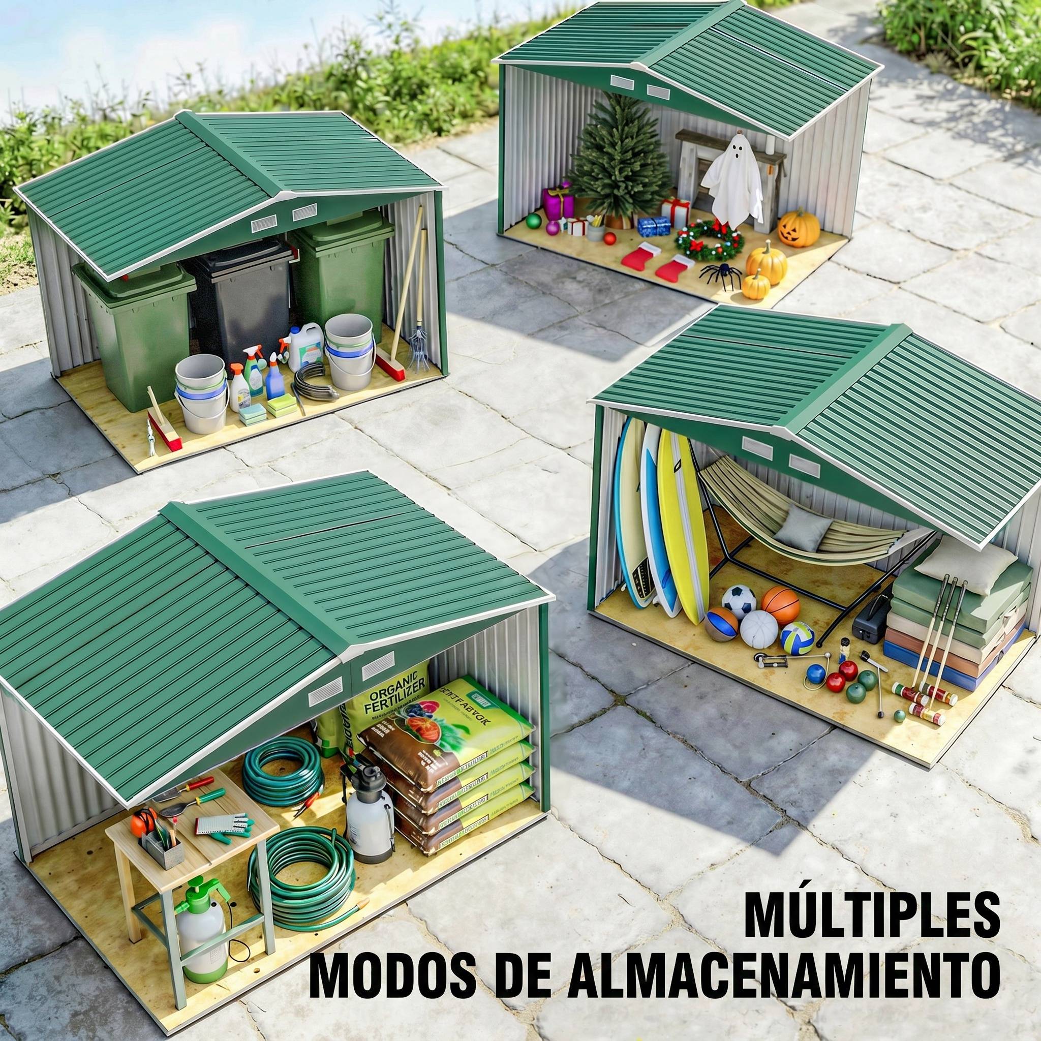 Abri de jardin 4,9 m² 277 x 195 x 192 cm avec 2 portes coulissantes, base renforcée (plancher non inclus), vert foncé - Image 9