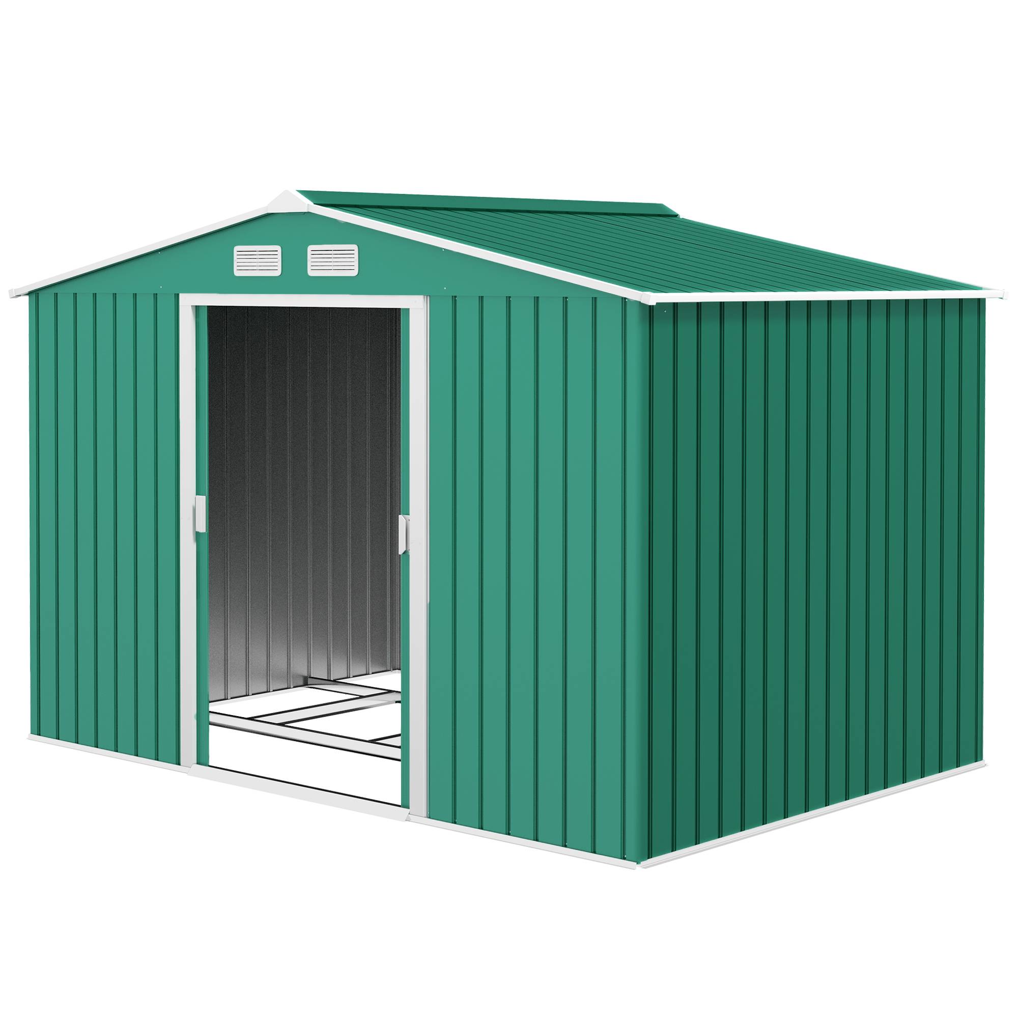Abri de jardin 4,9 m² 277 x 195 x 192 cm avec 2 portes coulissantes, base renforcée (plancher non inclus), vert foncé - Image 2