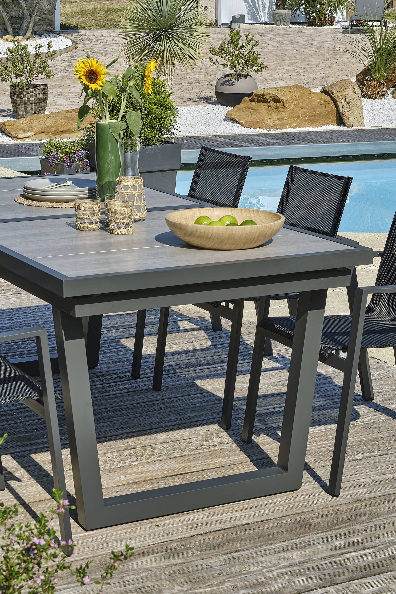 Dcb Garden - Ensemble repas 6 places en aluminium et plateau céramique - Gris anthracite - OLHOS - Image 4