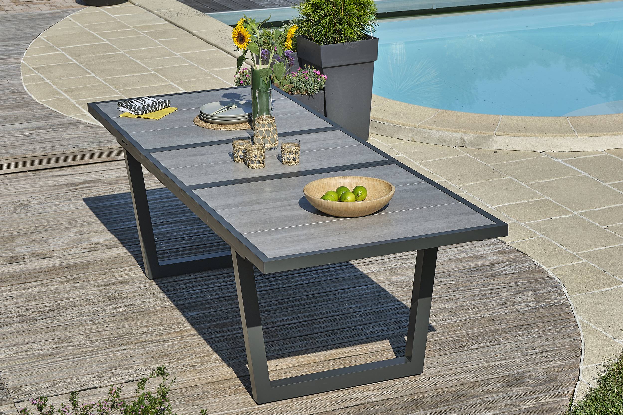 Dcb Garden - Ensemble repas 6 places en aluminium et plateau céramique - Gris anthracite - OLHOS - Image 2